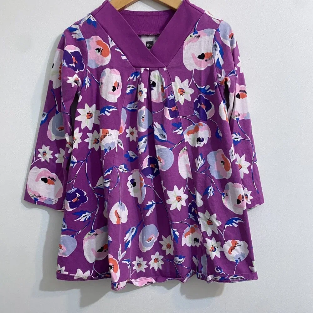 Tea Collection Riko Trapeze Dress Swedish Flowers in Purple size 4